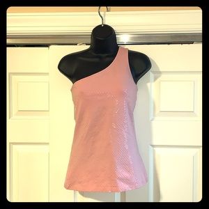 EXPRESS pink SPARKLY one shoulder stretch top S